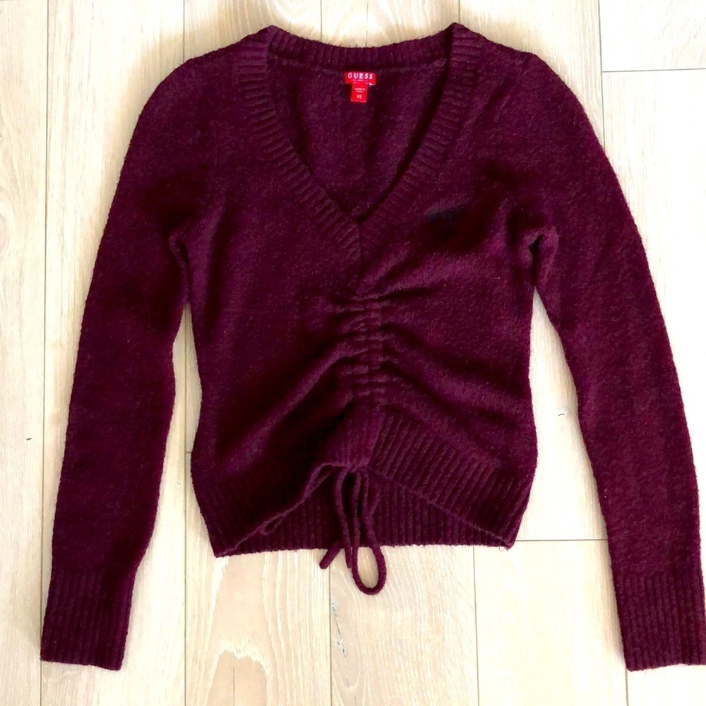 Guess Maroon Gathered Sweater Women’s Size XS